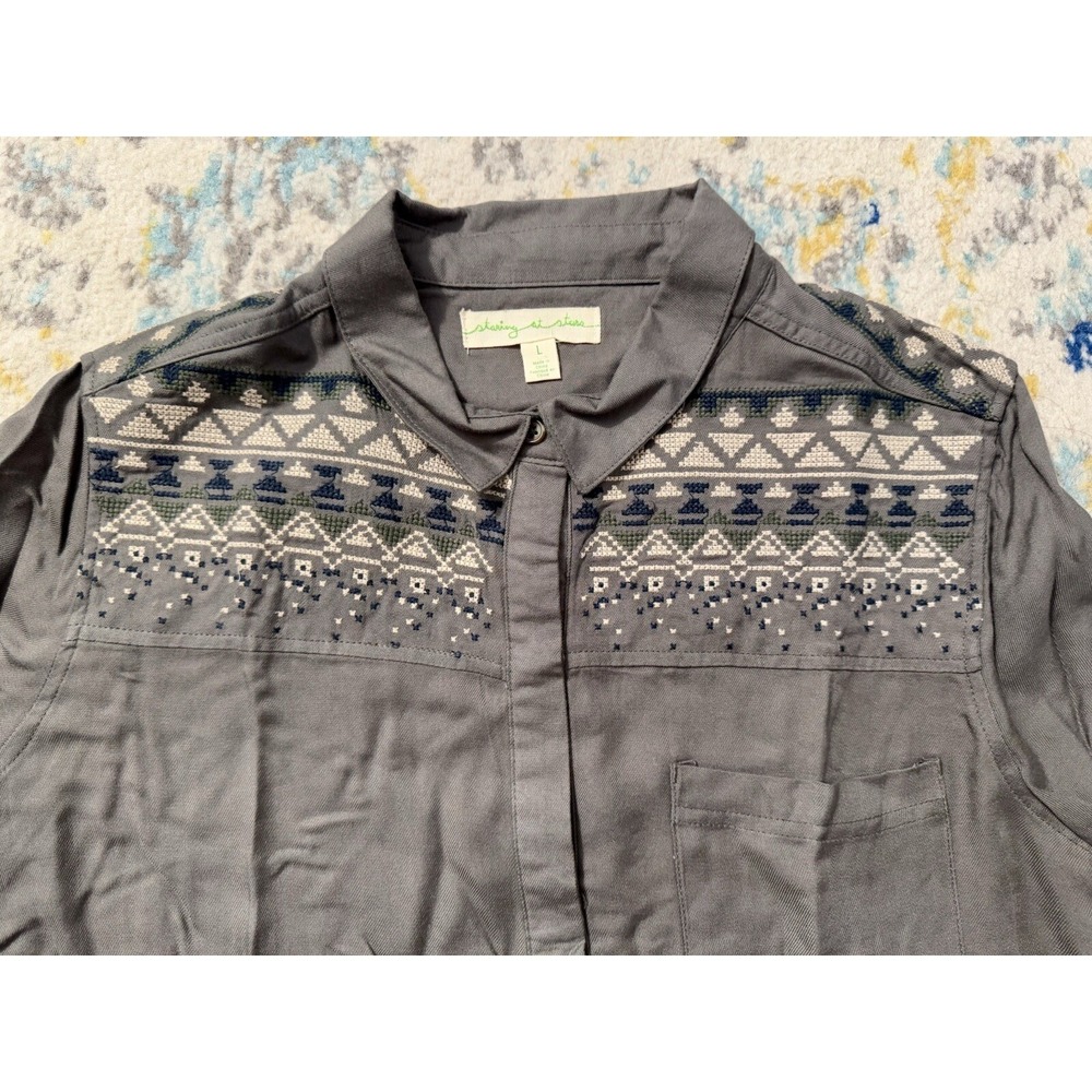 Anthropologie Staring At Stars‎ Aztec Button Up Shirt Women Sz L Western Rodeo - Picture 3 of 9